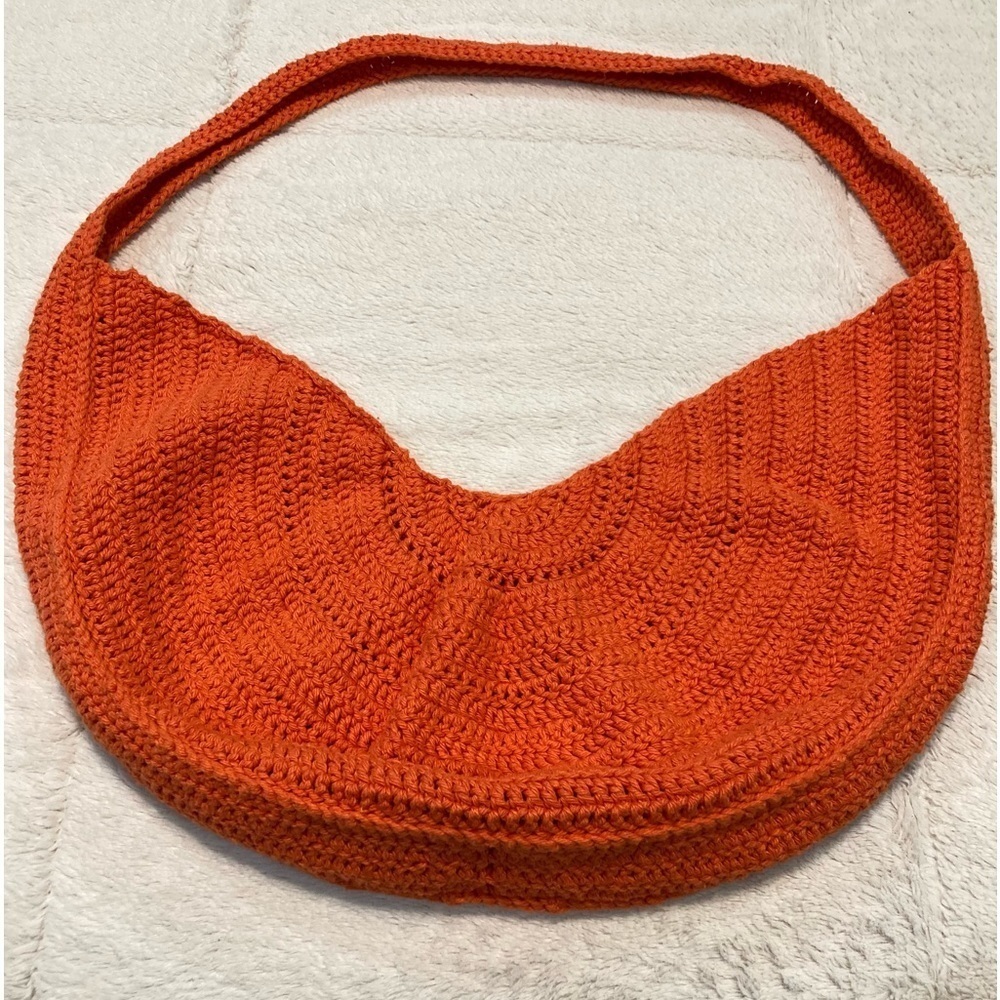 Hand Crafted, Crocheted Orange Half Moon Bag EUC‎ - Picture 3 of 10